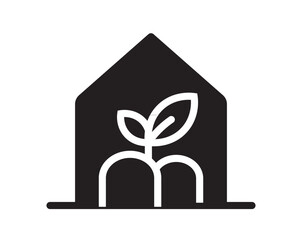 Simple line art icon of a greenhouse with a potted plant inside.A flowerpot with flower plants. Macro of vegetable seedlings in a greenhouse community. Plants line art icon image outline vector line a