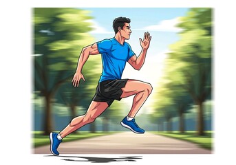 Obraz premium Man Sprinting on a Park Path
