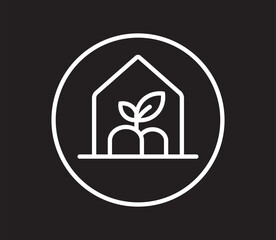 Simple line art icon of a greenhouse with a potted plant inside.A flowerpot with flower plants. Macro of vegetable seedlings in a greenhouse community. Plants line art icon image outline vector line a
