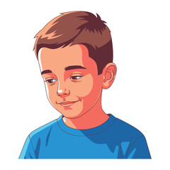 Young Boy: A charming illustration captures a young boy's serene expression, with a gentle smile and kind eyes that reflects a pure, innocent and happy spirit.