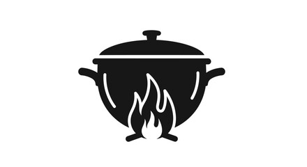 Black Silhouette of a Cooking Pot with Flames.