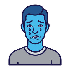 Emotional distress: A poignant illustration of a person's face, with blue tone depicting sorrow, fear, anguish and tears. A visual embodiment of inner turmoil.