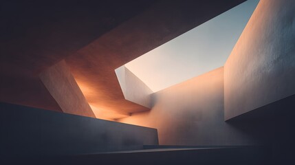 Intricate interplay of light and shadow within an abstract architectural structure.
