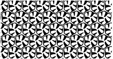 Geometric black and white seamless floral hexagon pattern with modern decorative texture for fabric and wallpaper.