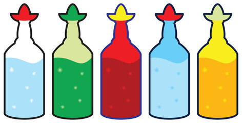 Fototapeta premium Colorful decorative glass bottles with liquid.