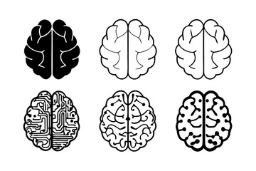 Fototapeta premium Assortment of human brain symbols for concepts like thinking, neurology, machine learning, and cybernetic intelligence on a white background