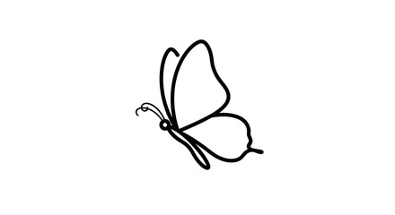Elegant single continuous line drawing of a butterfly in flight, a minimalist black outline sketch.