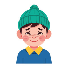 A Cheerful Boy in Winter Gear: A charming depiction of a young boy, bundled up in a winter hat and sweater, his rosy cheeks and genuine smile radiates warmth.
