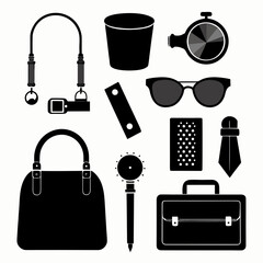 Clean Minimalist Accessories Vector Illustration &ndash; Black Silhouette Design, White Background