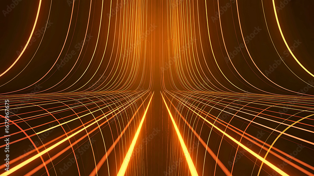 Aufkleber dynamic glowing orange lines converge to form an abstract futuristic digital pathway, symbolizing hi