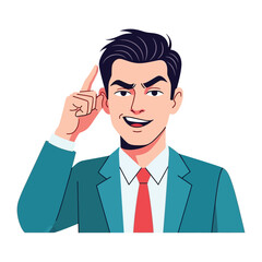 Sharp Decision Maker: A confident man, in business attire, thoughtfully points to his head, epitomizing intellect and decision-making capabilities.