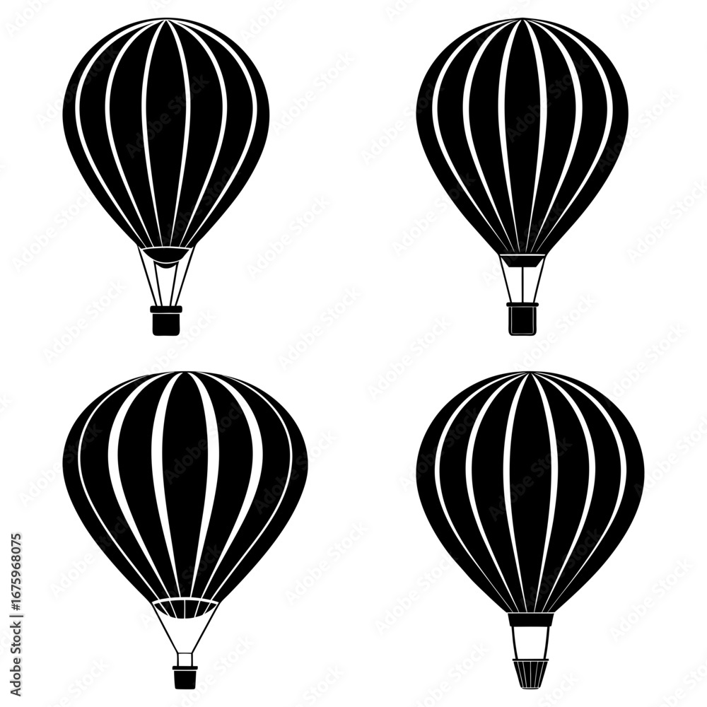 Aufkleber four hot air balloons in a grid pattern with black and white color scheme and simple design elements