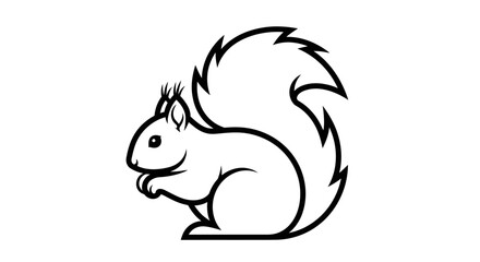 Stylized Line Art Illustration of a Cute Squirrel with a Fluffy Tail.