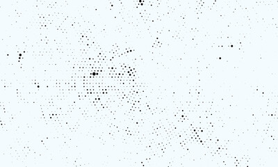 Random halftone. Background with chaotic dots, points, circle. Abstract monochrome pattern. Black and white color. Vector illustration