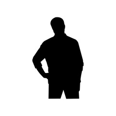A simple, clean silhouette of a man standing with his hands in his pockets.