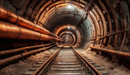 Dark tunnel with railway tracks