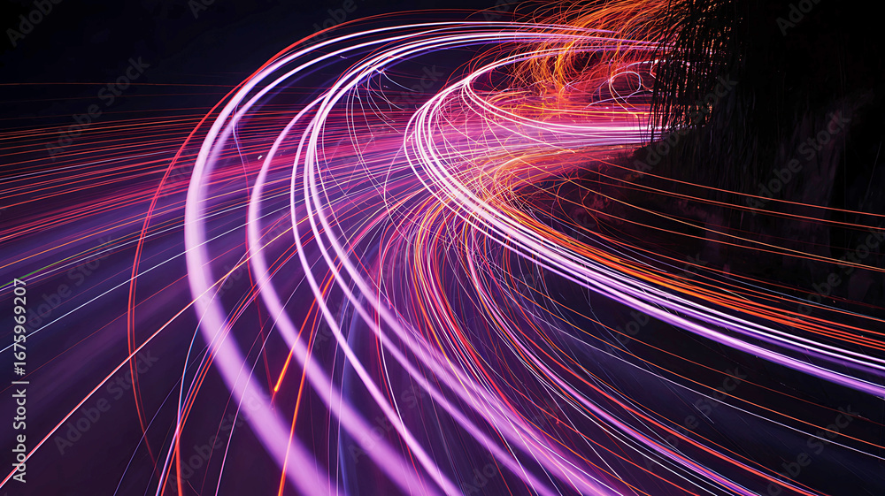 Fototapete a dynamic wave of colorful light streaks moving at high speed, illustrating concepts of data transfe