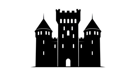 Obraz premium Silhouette of a Medieval Castle with Towers and Battlements.