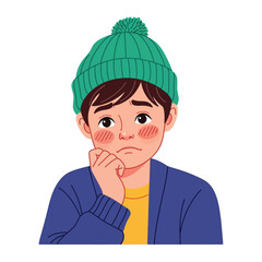 Pensive Young Person: Illustration of a thoughtful young person, depicted in a casual pose with a knitted hat. Their expression suggests a moment of reflection or contemplation.
