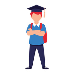 Young Scholar's Aspiration: A confident young scholar stands tall, donning a graduation cap and ready to begin a new chapter, carrying the promise of learning and the pursuit of knowledge.
