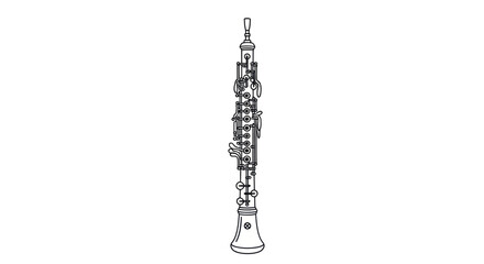 Detailed Line Art Illustration of an Oboe Musical Instrument.