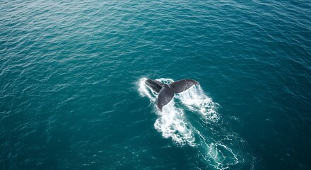 Naklejka premium Humpback Whale Diving in the Ocean