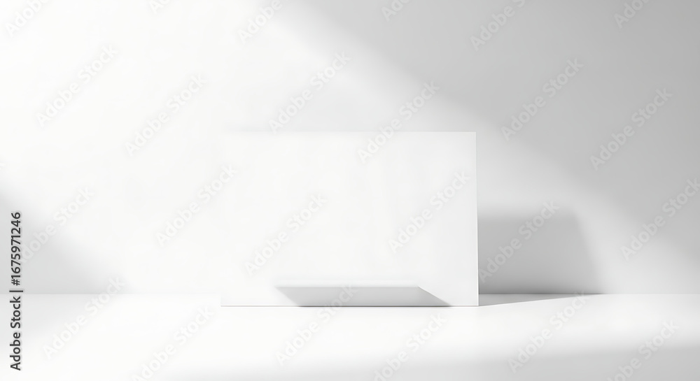 Aufkleber modern and clean minimalist white studio room featuring a simple rectangular display on a bright whi