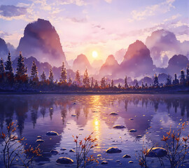 Golden Mist Over Snowy Peaks