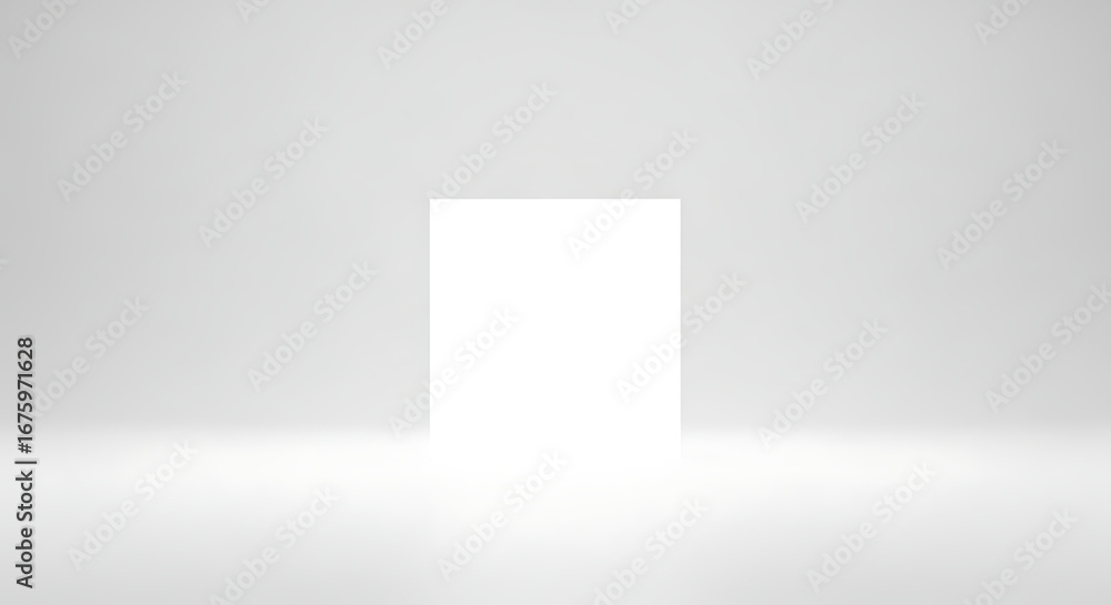 Poster bright white rectangular object standing in a clean, soft grey studio environment