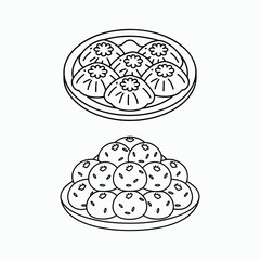Indian Sweet Modak Ladoo Traditional Food Plate Vector Illustration