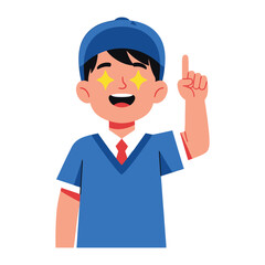 Enthusiastic Idea: A young boy beams with excitement, his eyes sparkling as he raises a finger, symbolizing a bright idea and creative inspiration.