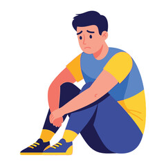 Isolated Sadness: A young individual sits alone, embodying raw emotion, his body language and facial expressions convey a deep sense of melancholy and isolation, highlighting vulnerability. 