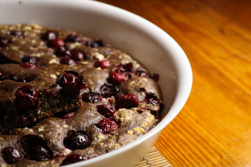Homemade Cherry Cake in Rustic Style
