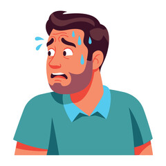 Anxious State of Mind: Portrait of a Man Overwhelmed, depicting beads of sweat, furrowed brow, and a look of anxiety, with detailed digital illustration capturing the weight of worry and stress.