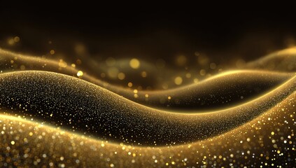 Abstract gold glitter waves on dark background