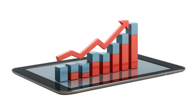 Upward Trending Graph on Tablet Positive Growth Data Analytics
