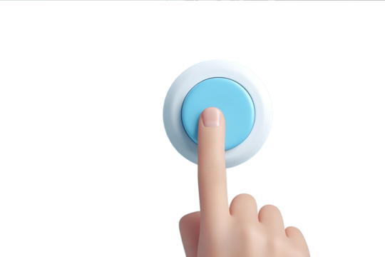 Closeup of a finger pressing a blue power button on a white background isolated Vector illustration with space for text or copy Hawkins home security system - Powered by Adobe