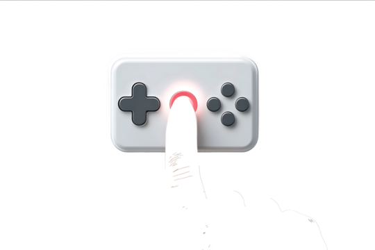 Press the power button on a white background a realistic photo of a finger turning off or booting an electrical device isolated on a transparent PNG cutout m