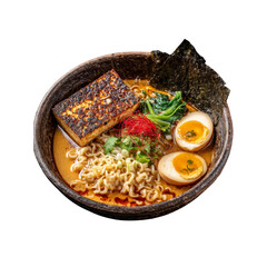 Delicious Pan-Asian Ramen Noodle Soup with Tofu, Soft Boiled Eggs, and Seaweed
