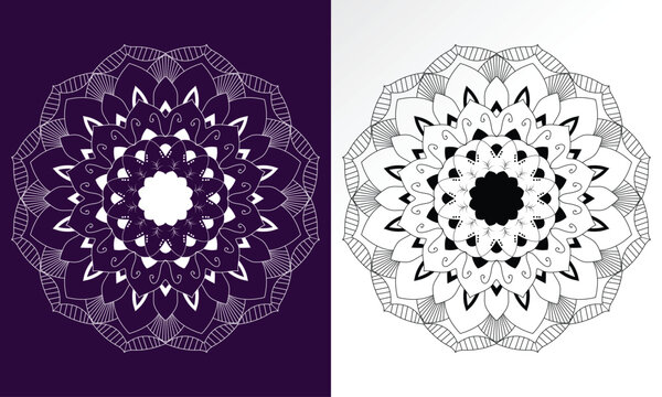 Black and white color mandala pattern, printable design