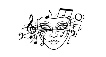 Elegant Venetian Mask Adorned with Musical Notes and Symbols.