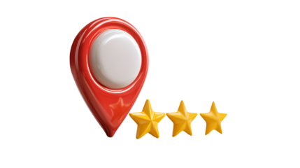 Location pin three gold stars top rating map marker