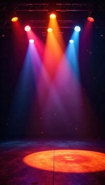 Bright, dazzling stage lights illuminating an empty theater, ready for a spectacular performance The spotlight catches dust motes in the air, adding to the magical atmosphere , reflection, design