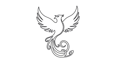 Stylized Outline of a Mythical Phoenix Bird in Flight.