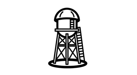 Classic Black and White Water Tower Illustration.