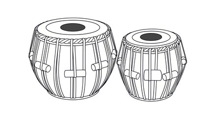Pair of Indian Tabla Drums, Outline Illustration.