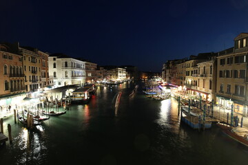 Night view of Grand Canal from Rialto Bridge in Venice, Italy