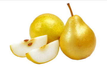 Fruit a yellow pear with two whole and one sliced pears on a white background An Asian king golden apple isolated on a transparent background a cutout of a r
