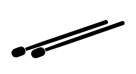 Two Black Drumsticks with Rounded Heads, Isolated.