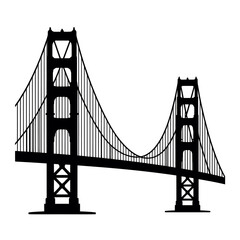 Golden Gate Bridge Silhouette Black and White San Francisco Landmark Iconic Structure Design Minimalist Illustration Background Famous Travel Destination